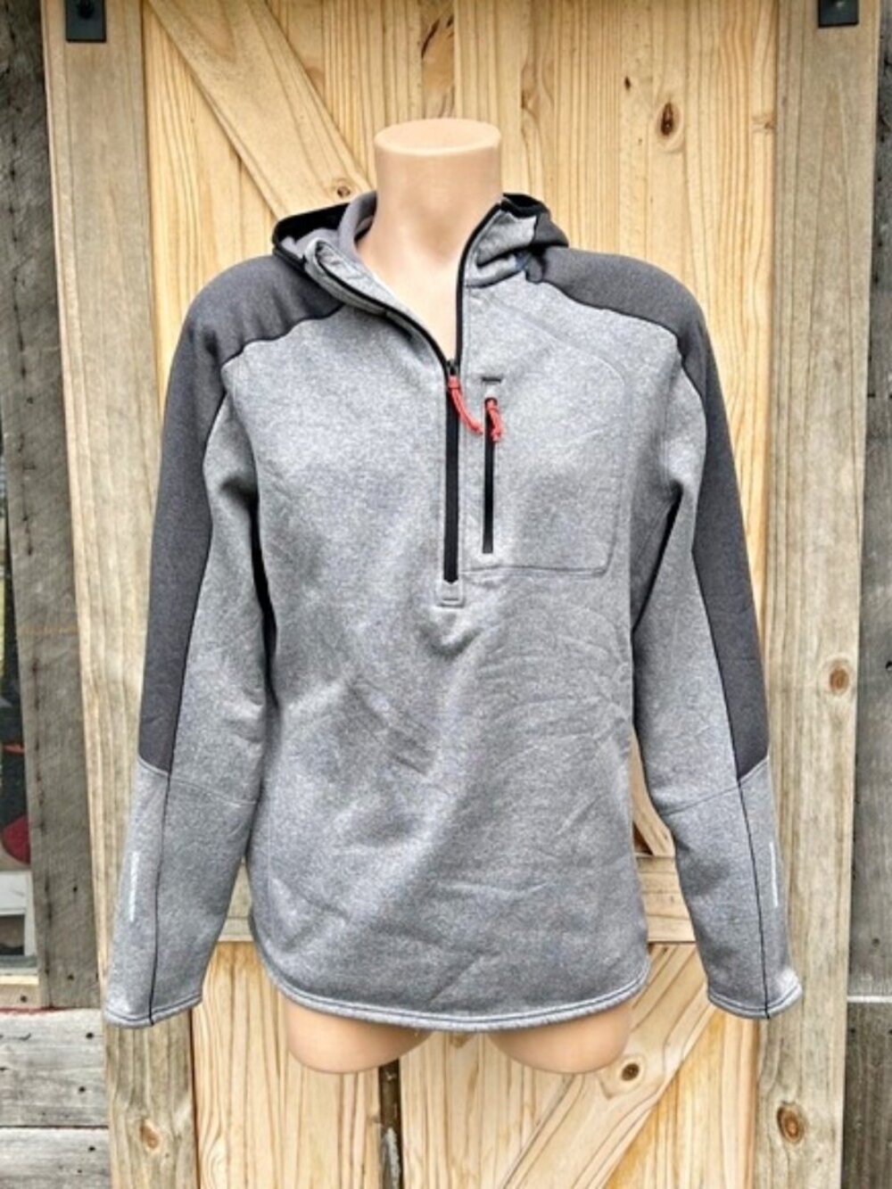 LL Bean Performance Gray Slightly Fitted Quarter Zip Hooded Pullover Sweatshirt